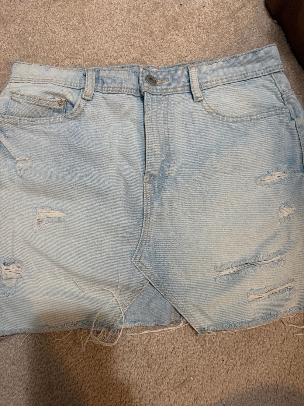 Light Blue Distressed Denim Mini Skirt